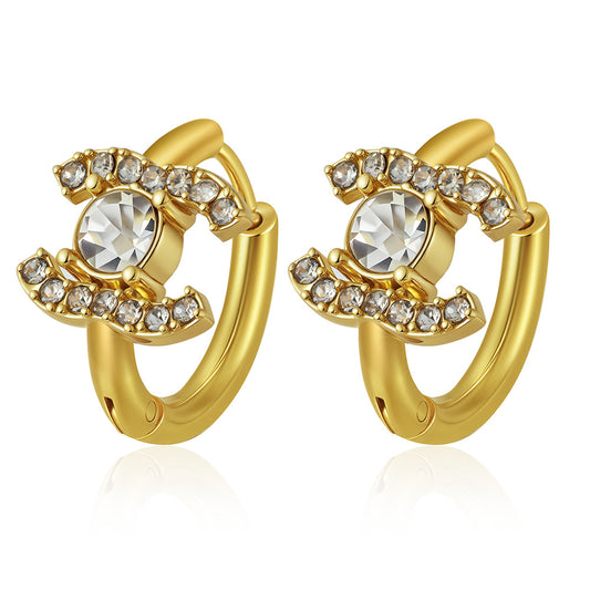 Jewel Studs — crystal-set gold huggie hoops, 18K gold plated stainless steel | Glitze