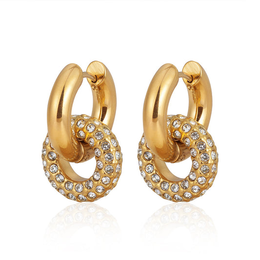 Haven Earrings — interlocking gold hoop with crystal ring, 18K gold plated stainless steel | Glitze